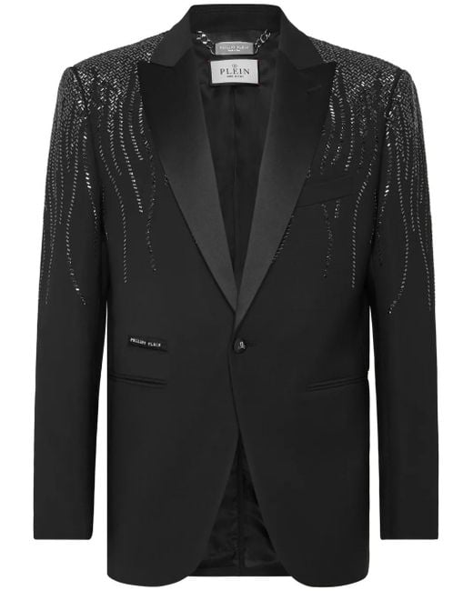 Philipp Plein Black Lord Beaded Blazer for men