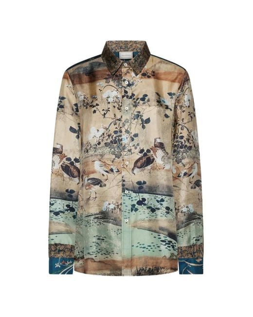Pierre Louis Mascia Natural Aloe Tapestry-Print Silk Shirt for men