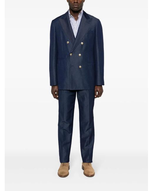 Brunello Cucinelli Blue Wool & Linen Effect Suit for men