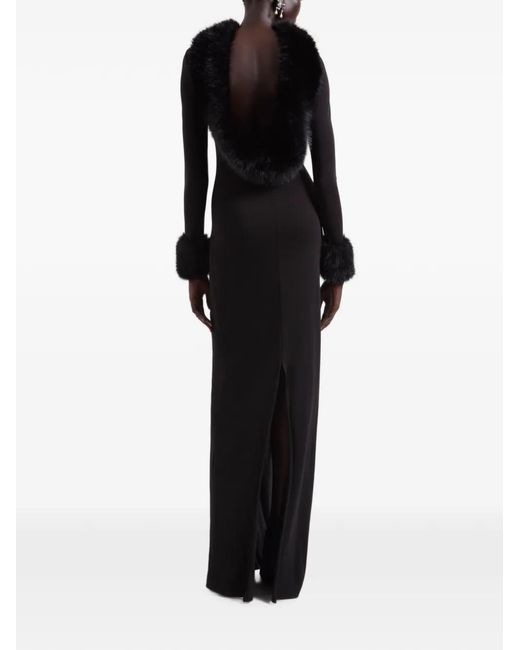 Nina Ricci Black Faux-Fur Open-Back Maxi Dress