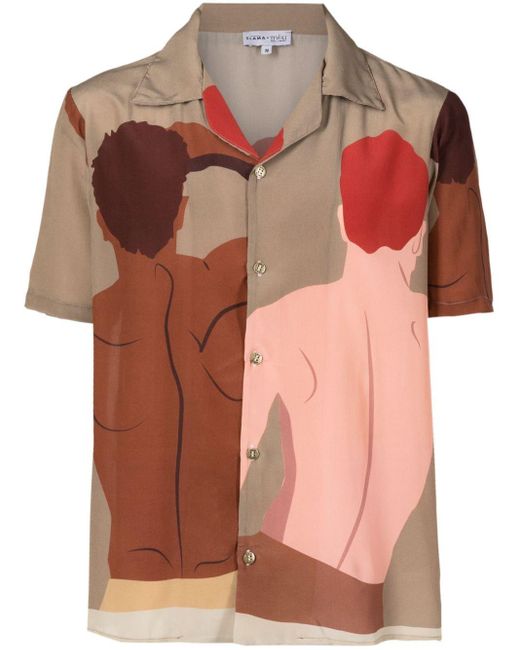Amir Slama Seidenhemd mit grafischem Print in Brown für Herren