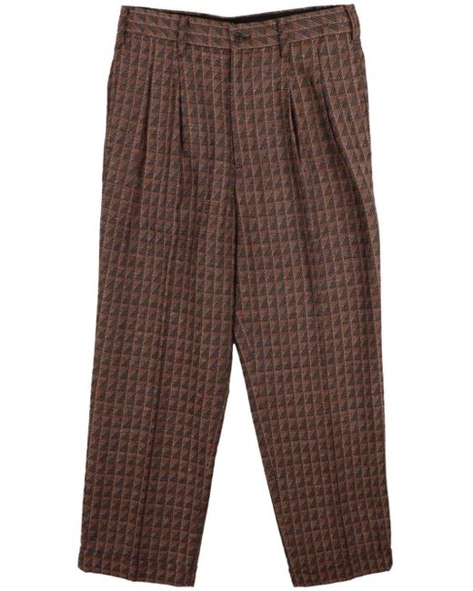 Needles Brown Tucked Geometric-jacquard Trousers for men