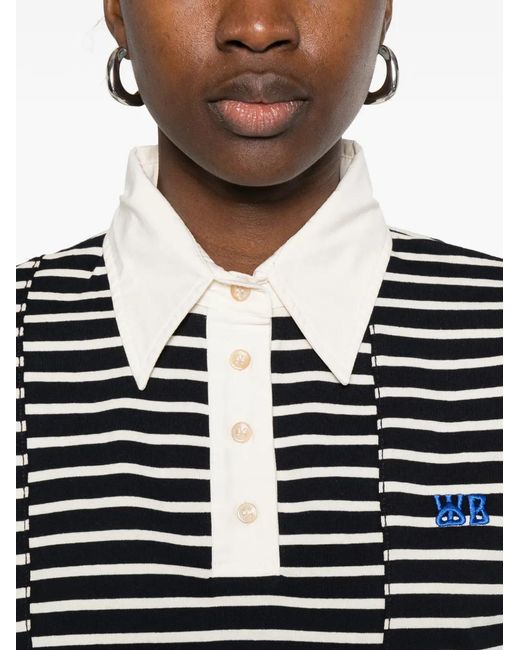 Wales Bonner Black Reflect Striped-Pattern Polo Top