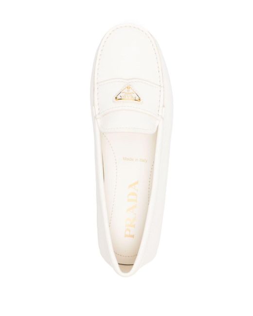 Prada White Loafer mit Triangel-Logo
