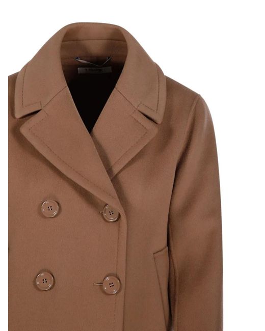 Max Mara Brown Double-Breasted Buttoned Coat