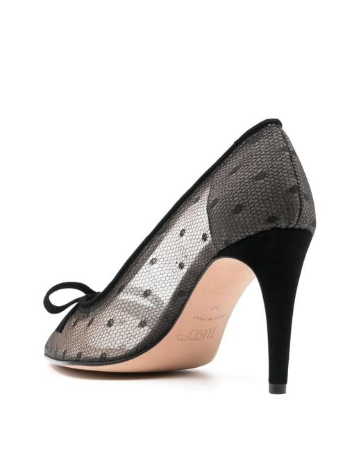 Red(v) Black Pointed-Toe Point D'Esprit Pumps