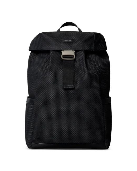 Calvin Klein Black Buckle Woven Backpack for men