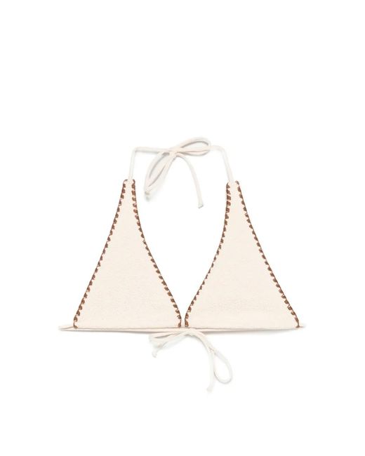 Mc2 Saint Barth Natural Crochet-Trim Triangle Bikini Top