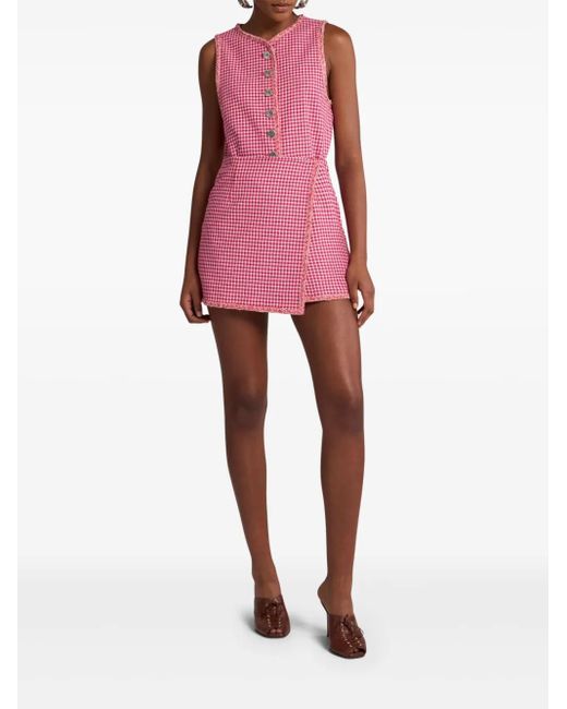 Etro Red Micro-Check Mini Skirt