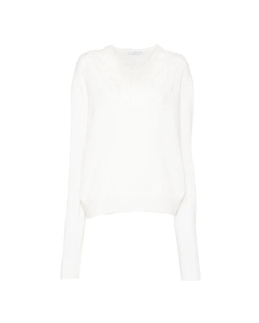 Pushbutton White Lace-Trim Layered Sweater