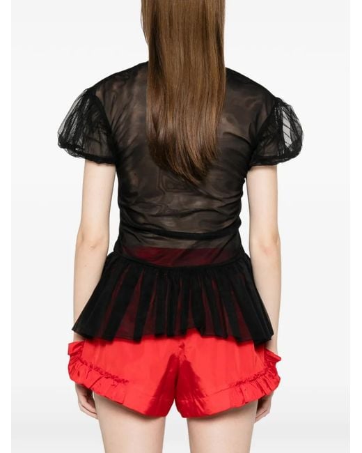 Simone Rocha Black Ruffled Puff-Sleeve Top
