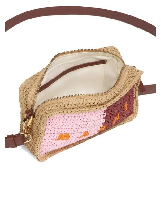 Marni Pink Paper Raffia Seaside Camera Bag