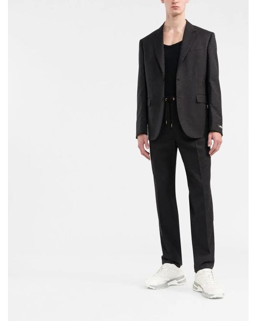 Versace Black La Greca Single-Breasted Wool Blazer for men
