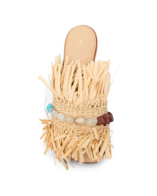 Patrizia Pepe Metallic Fringed Raffia Flat Sandals
