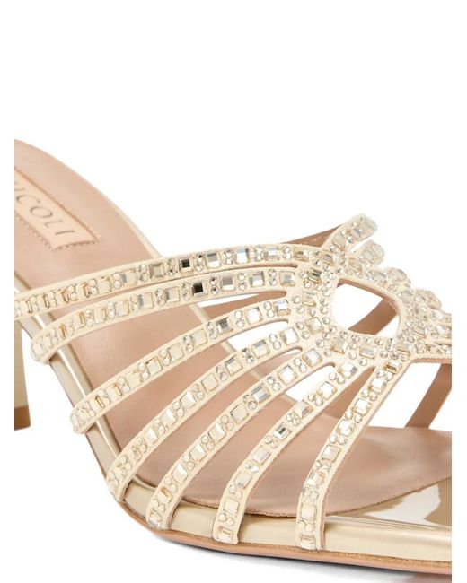 Nicoli Metallic Rhinestone-Strap Heeled Mules