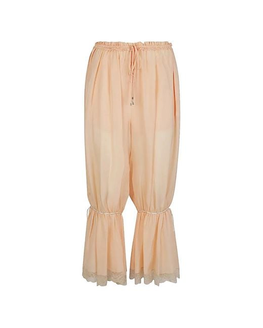 Chloé Natural Lace-Trimmed Drawstring Cropped Trousers