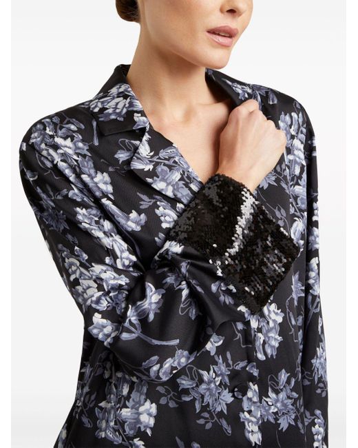 Cinq À Sept Black Phoebe Floral-print Sequinned Shirt