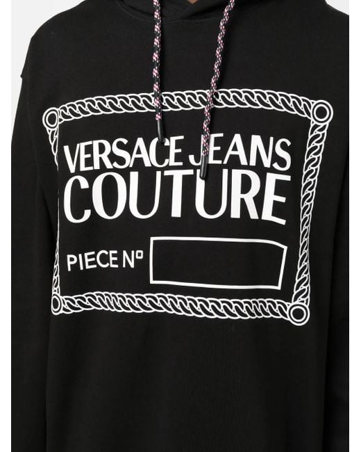 Versace Jeans Couture Black Logo-Print Pullover Hoodie for men
