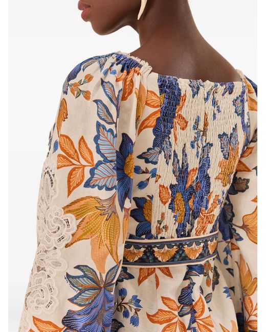 Farm Rio Blue Lace-Trimmed Floral Playsuit