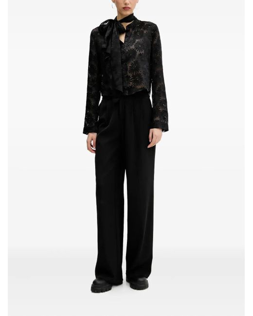 HUGO Black Floral-Print Tie-Neck Shirt