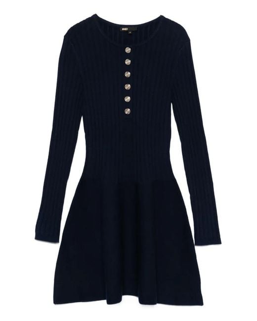Maje Blue Ribbed Button-Front Dress