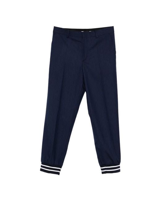 Moschino Blue Relaxed-Fit Pinstripe Trousers With Sporty Ribbed Cuffs for men
