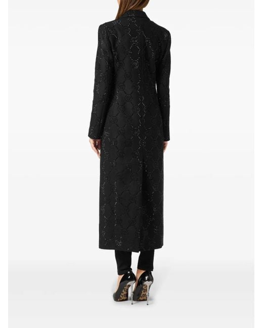 Philipp Plein Black Monogram Crystal Double-Breasted Coat