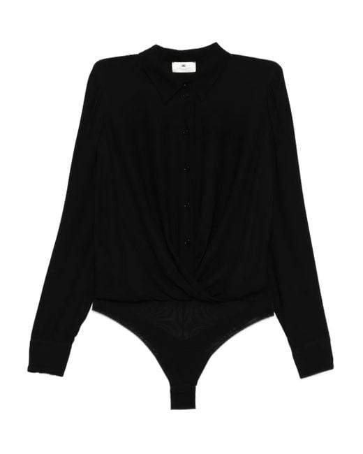 Elisabetta Franchi Black Twist-Front Button Bodysuit