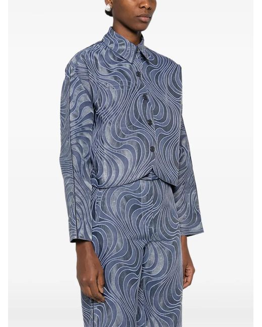 Botsi Blue Button-Up Wave-Pattern Jacket