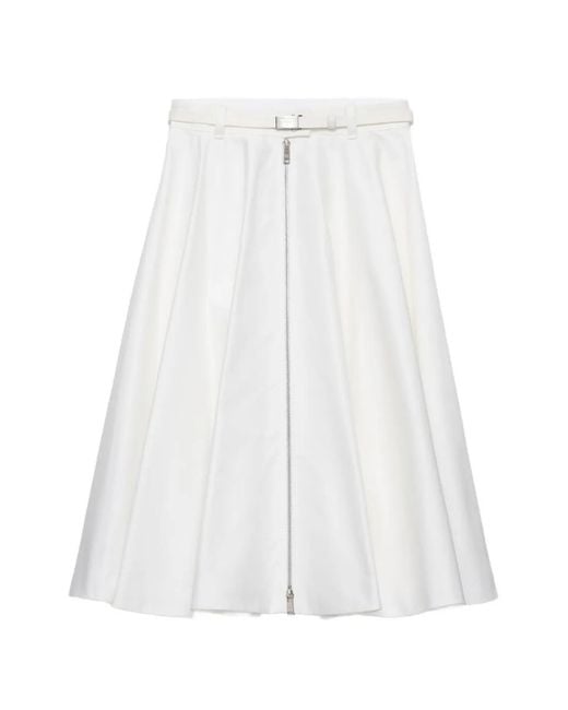 Prada White Chino Midi-Skirt With Zipper