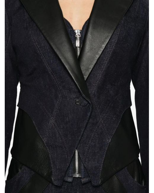 MITILIANE COUTURE Black Leather-Inserts Blazer