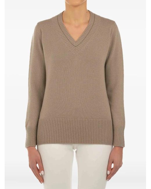 Le Tricot Perugia Natural Pullover mit V-Ausschnitt