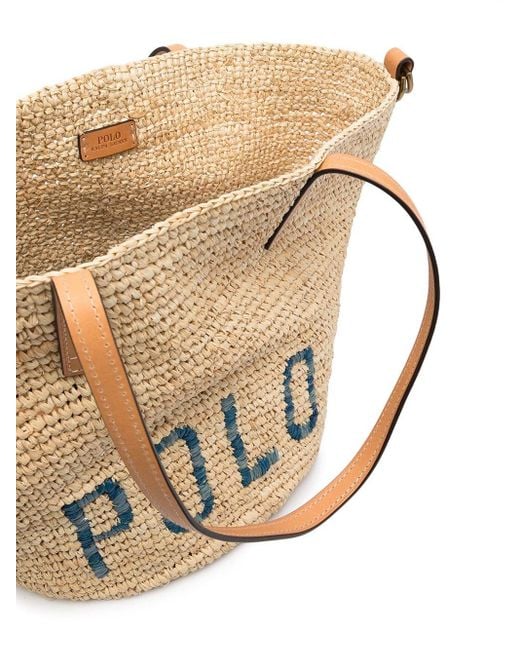 Bolso shopper de rafia bordado Polo Ralph Lauren de color Marron Lyst