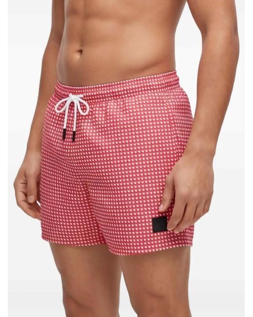 Boss Pink Graphic-Print Drawstring Swim Shorts for men
