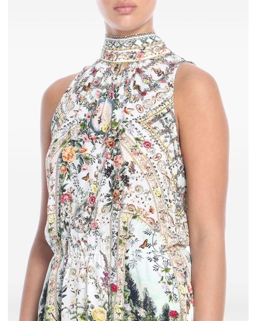 Camilla White Floral-print Silk Playsuit