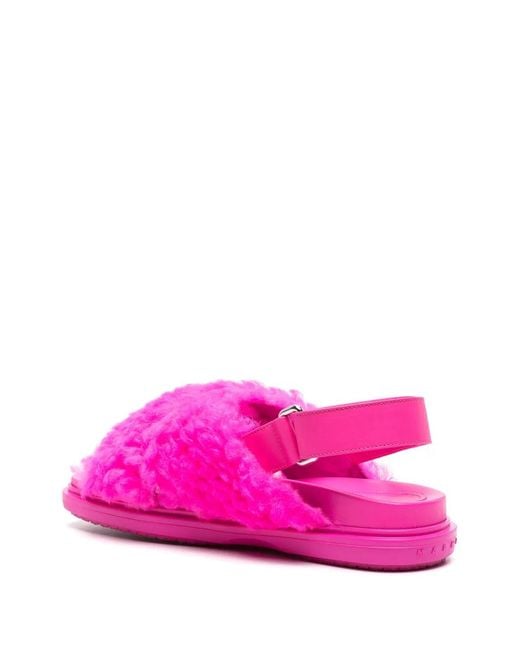 Marni Pink Fussbet Shearling Sandals