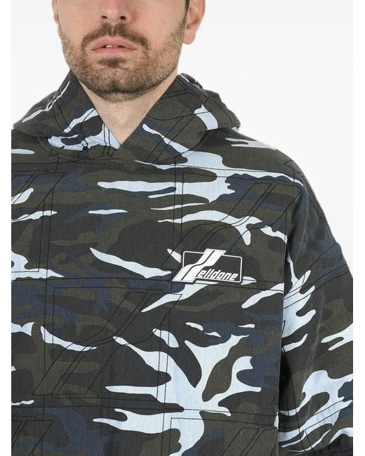 we11done Gray Camouflage Logo-Patch Hoodie for men