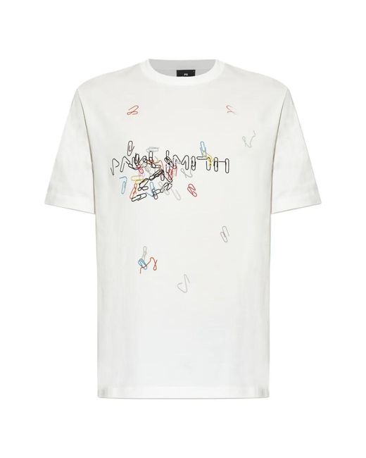 Paul Smith White Paperclip-Print T-Shirt for men
