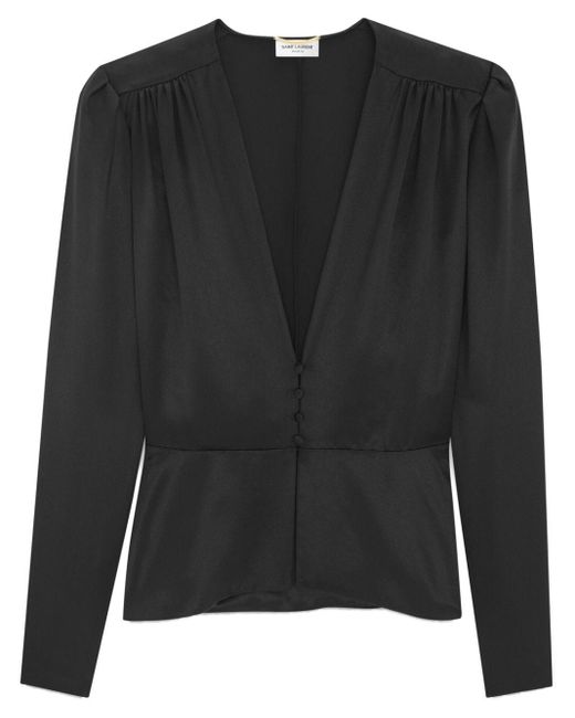 Blusa de seda con peplum Saint Laurent de color Black