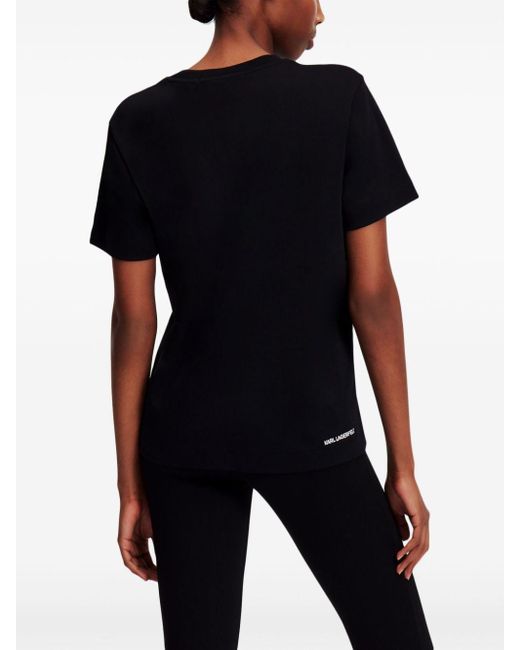 T-shirt en coton à logo brodé Karl Lagerfeld en coloris Black