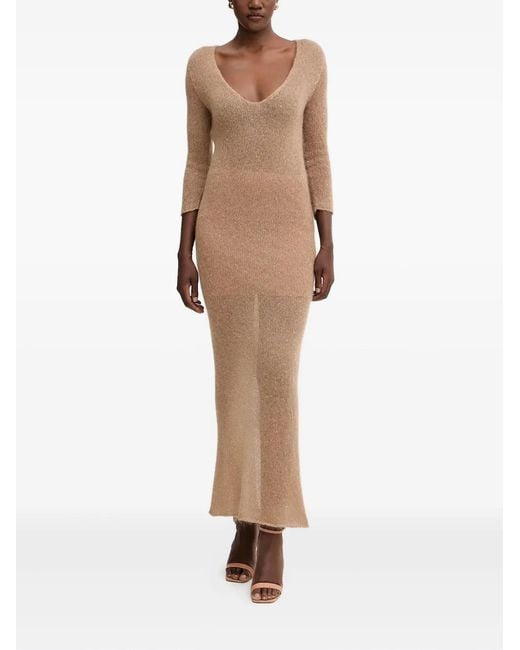 Liviana Conti Natural Clotilde V-Neck Split Maxi Dress