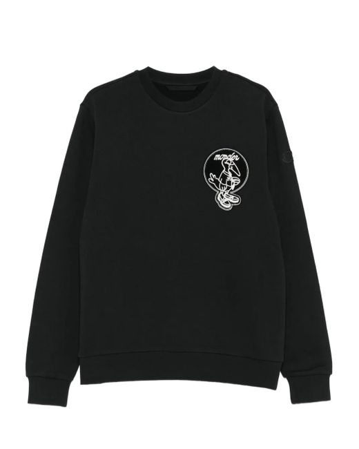 Moncler Black Embroidered Logo Sweatshirt for men