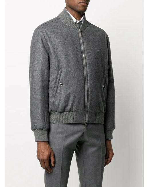 Thom Browne Gray Tonal 4-Bar Flannel Bomber Jacket for men