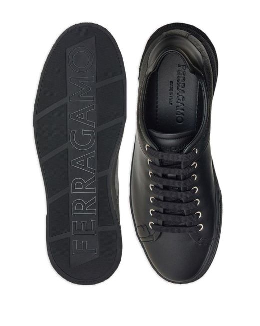 Ferragamo Black Panelled Leather Sneakers for men