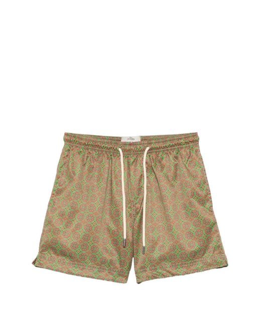 Peninsula Natural Geometric-Print Drawstring Swim Shorts for men