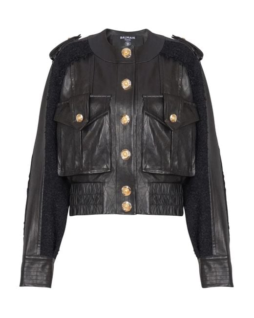 Veste Bomber À Empiècement En Tweed Balmain en coloris Black