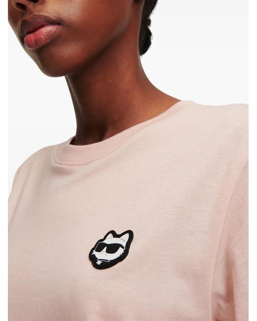 Karl Lagerfeld Pink Ikon Logo-Appliqué T-Shirt