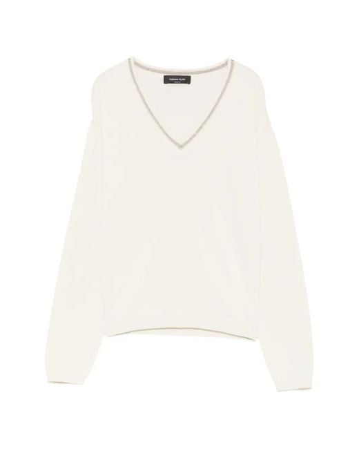 Fabiana Filippi White Bead-Embellished V-Neck Sweater