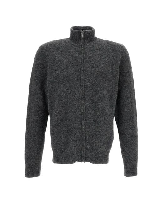 Barena Gray Zip-Up High-Neck Sweater for men