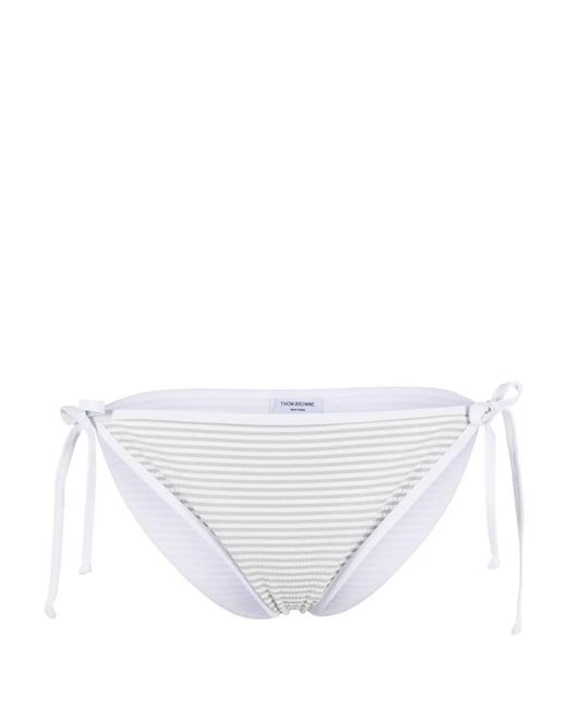 Thom Browne White Stripe-Pattern Bikini Bottoms
